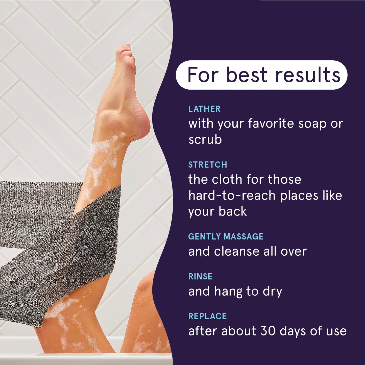 Cleanlogic Body Exfoliating Cloth, Stretchy Detox Charcoal Infused Exfoliator Bath and Shower Washcloths, Reusable Daily Skincare Tool, 3 Count Value Beauty & Personal Care Cleanlogic