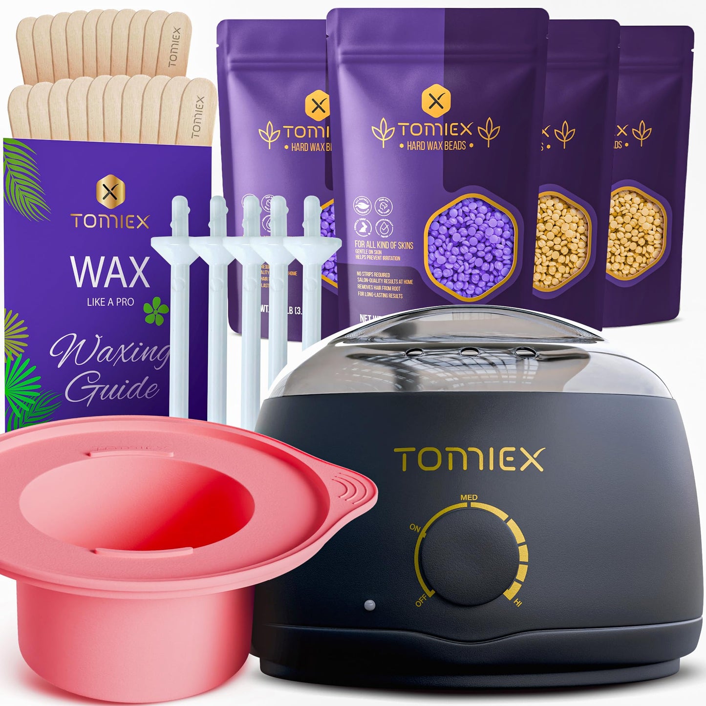 Tomiex Waxing Kit for Hair Removal - Wax Warmer with Large Silicone Pot and Hard Wax Beads for Brazilian, Full Body, Face, Eyebrows, and Bikini Waxing Beauty and Personal Care Tomiex
