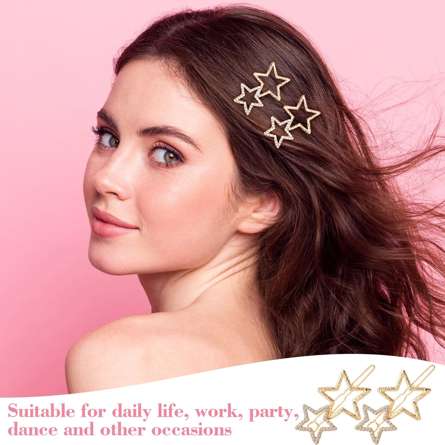 OIIKI Hair Clip, 8pcs Gold Star Hair Barrettes, Hollow Geometric Hair Pins with Rhinestone, Elegant Metal Hair Clips for Women Girls Hair Styling Beauty & Personal Care OIIKI
