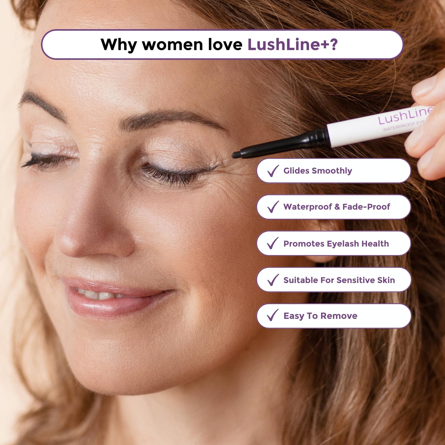 Rumi Cosmetiques LushLine+ Waterproof Eyeliner Pencil For Older Women - Smudge Proof, Long-Lasting, Non Toxic, Soft Glide - Safe For Sensitive Eyes… Beauty & Personal Care Rumi Cosmetiques