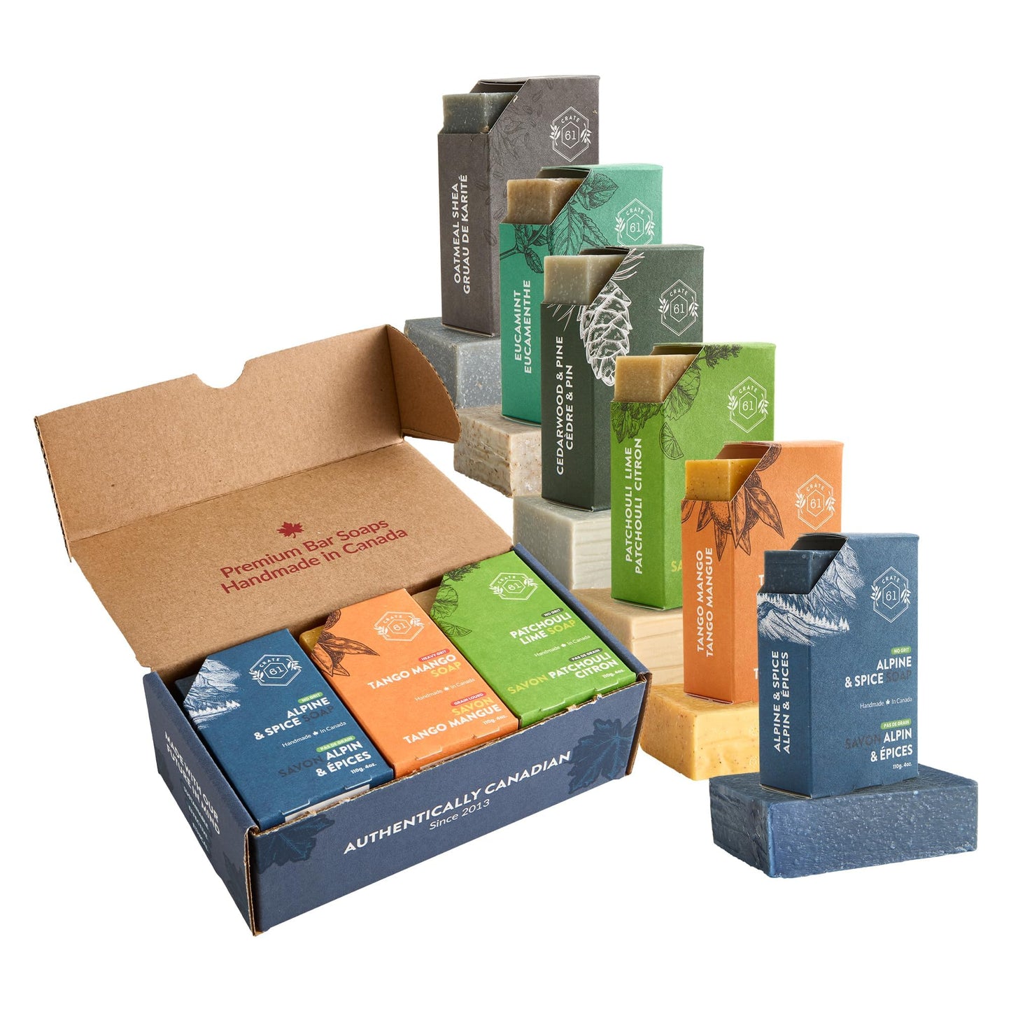 Crate 61 Organics, Handmade in Canada, Plant Based Cold Process Natural Bar Soap, With Premium Essential Oils, Dry Skin, Pack of 6 (For Him) Beauty and Personal Care Crate 61 Organics Default Title