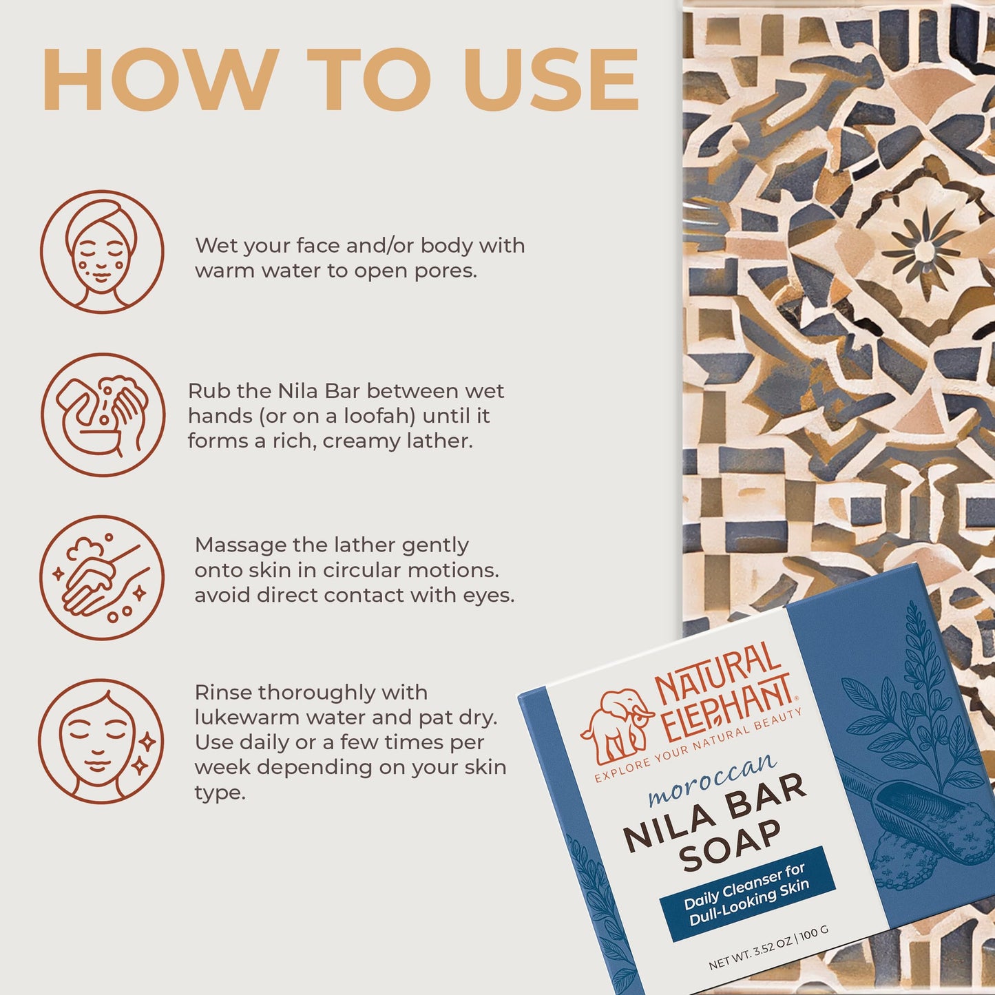 Natural Elephant Nila Bar Soap Cleanser | 3.52oz (100g) | Moroccan Nila Zarka Indigo Beauty & Personal Care Natural Elephant
