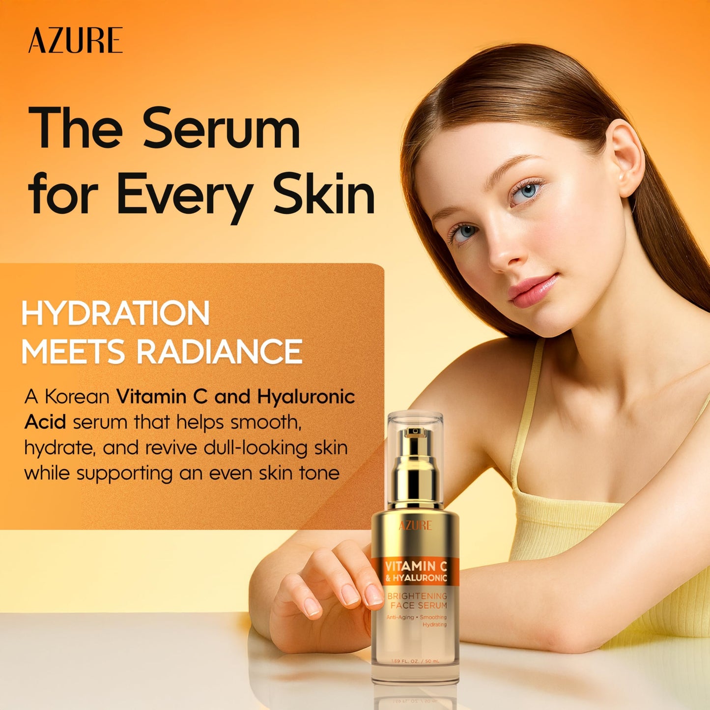 Azure Cosmetics Vitamin C Serum For Face - Dermatologist Tested, Anti-Aging with Hyaluronic Acid for Dark Spots, Fine Lines & Wrinkles - Brightning Beauty & Personal Care Azure Cosmetics