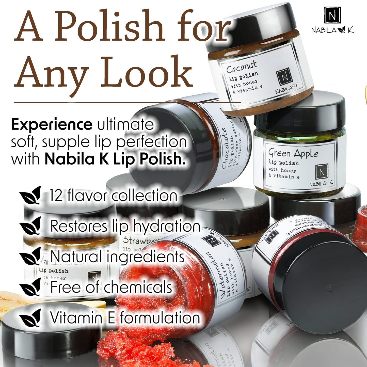 Nabila K Chocolate Lip Polish for Women & Men - Sugar Lip Scrub & Exfoliator with Cocoa Butter, Shea Butter & Vitamin E, Hydrating, Cruelty-Free, Made Beauty and Personal Care Nabila K