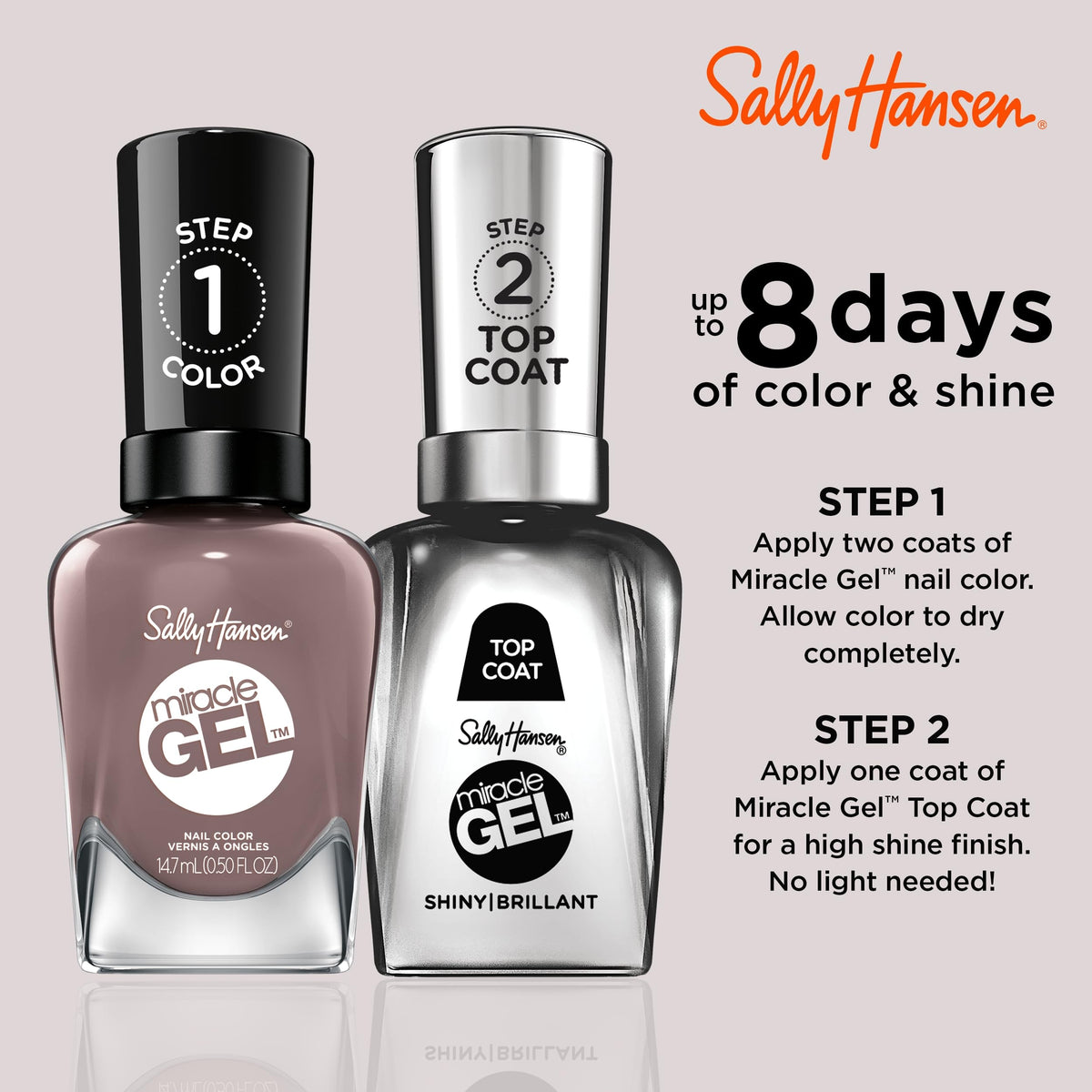 Sally Hansen Miracle Gel Salon Quality Nail Polish | Gel-Like Formula, Two-Step System, No UV Light Needed, Long Lasting | Opaque, Crème | 205