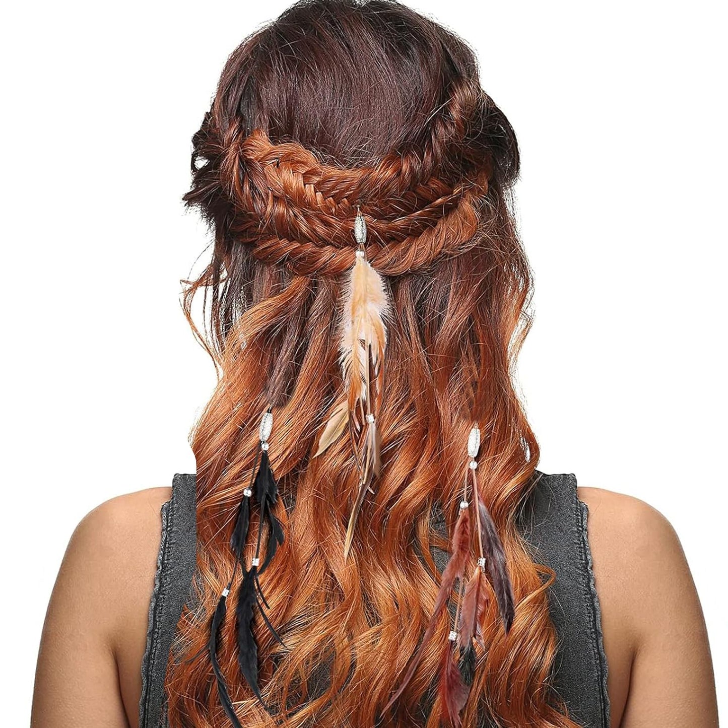 RONRONS 6 Pack Handmade Boho Hippie Hair Extensions with Feather Clip Comb Headdress DIY Accessories for Women (Brown, Black, Khaki) Beauty & Personal Care RONRONS