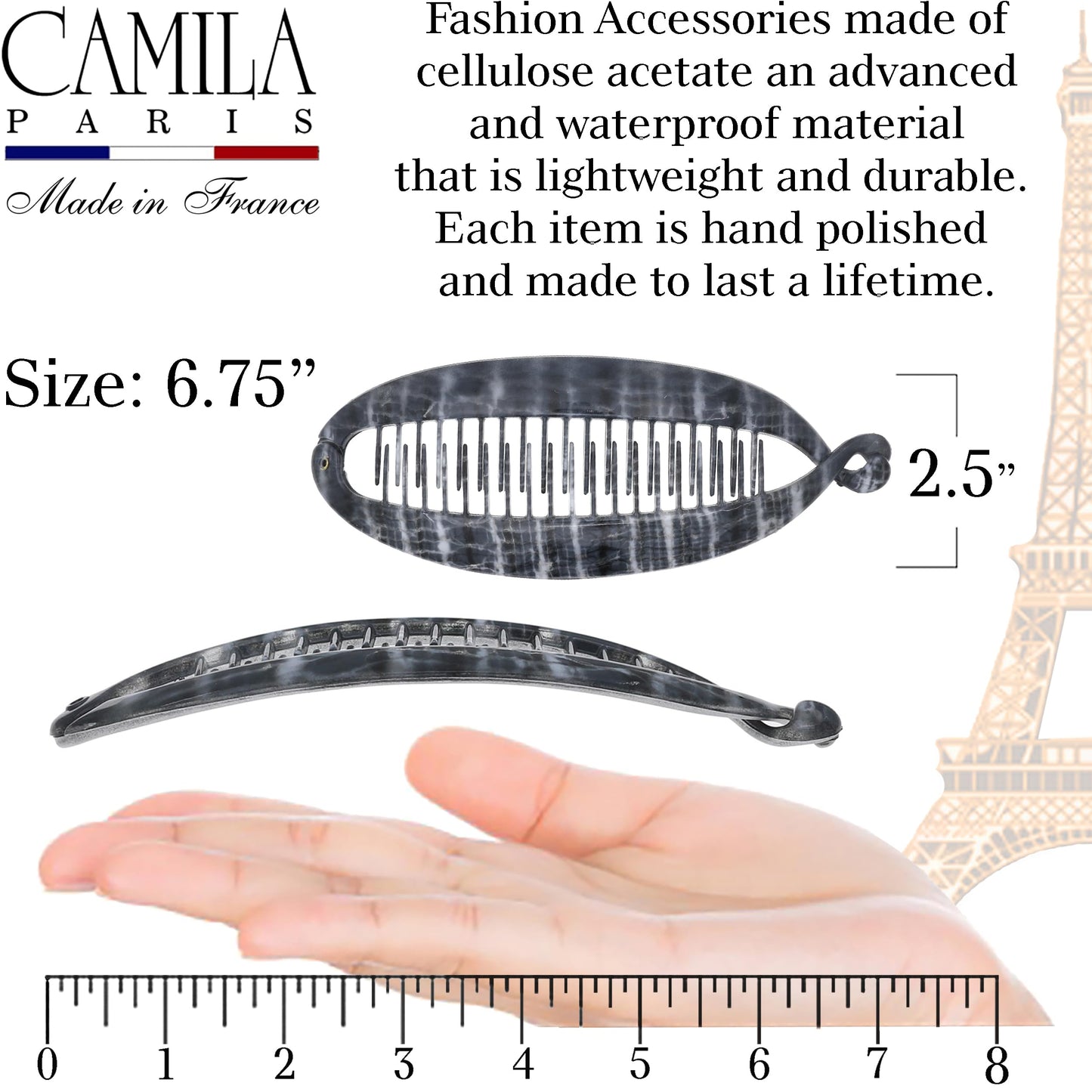 Camila Paris CP3100 French Extra Large Banana Clip Hair Comb, Gray Classic Banana Clips Hair for Thick Hair Ponytail Holder Interlocking Styling Clips Beauty & Personal Care Camila