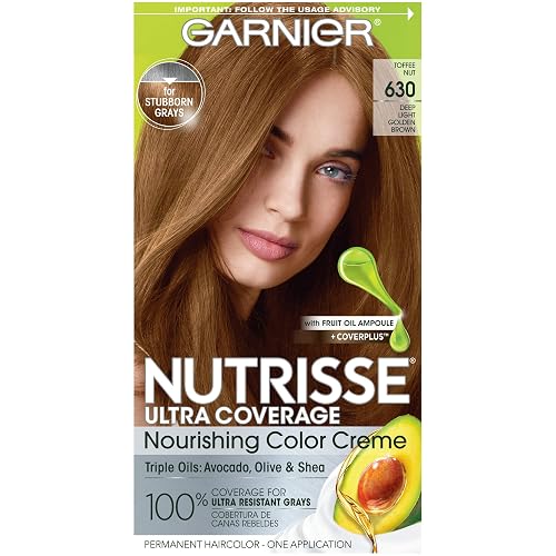 Garnier Hair Color Nutrisse Ultra Coverage Nourishing Creme, 630 Deep Light Golden Brown (Toffee Nut) Permanent Hair Dye, 1 Count (Packaging May Vary) Beauty & Personal Care Garnier