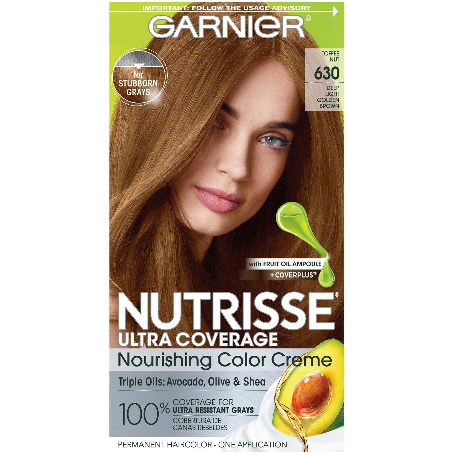 Garnier Hair Color Nutrisse Ultra Coverage Nourishing Creme, 630 Deep Light Golden Brown (Toffee Nut) Permanent Hair Dye, 1 Count (Packaging May Vary) Beauty & Personal Care Garnier