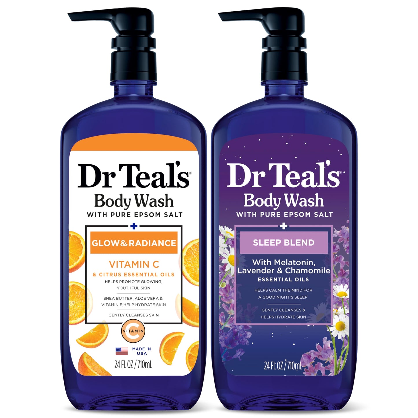 Dr Teal's Body Wash with Pure Epsom Salt, Daytime/Nighttime with Vitamin C & Sleep Blend, 24 fl oz (Pack of 2) Beauty & Personal Care Dr Teal's