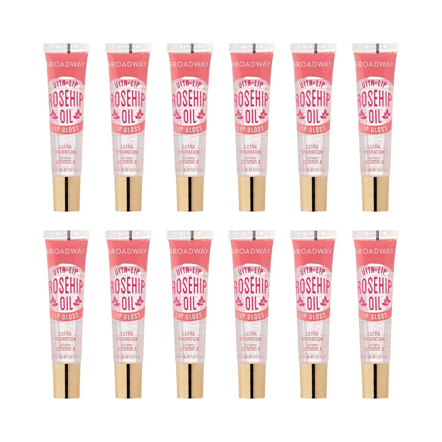 Ruby Kisses Broadway Vita-Lip Clear Lip Gloss (Rosehip Oil 12 Pack), Ultra-Hydrating & Soothing Formula with Vitamin Oils, High-Shine Non-Sticky Beauty & Personal Care Ruby Kisses