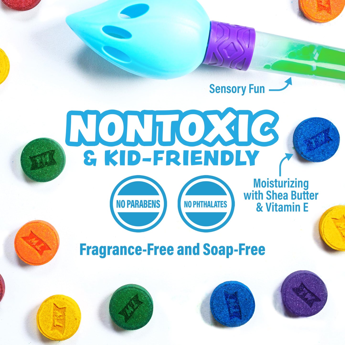 Tub Works® Bath Color Brush™ Kids Bath Bomb Set - Nontoxic & Fragrance-Free - Use Brush to Paint Water with Vibrant, Fizzing Colors - Fun BathBombs Beauty and Personal Care Tub Works