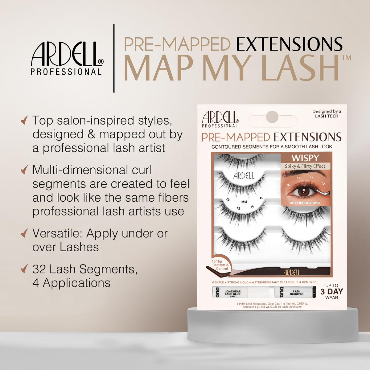 Ardell Pre-Mapped Wispy Eyelash Extensions Kit Lash Glue & Remover, 4 Pack