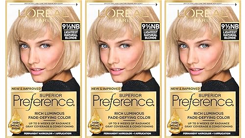 L'Oreal Paris Superior Preference Luminous Fade-Defying Permanent Hair Color, Hair Dye For Up to 9 Weeks of Radiance, Lightest Natural Blonde 9.5NB, 1 Beauty & Personal Care L'Oreal Paris