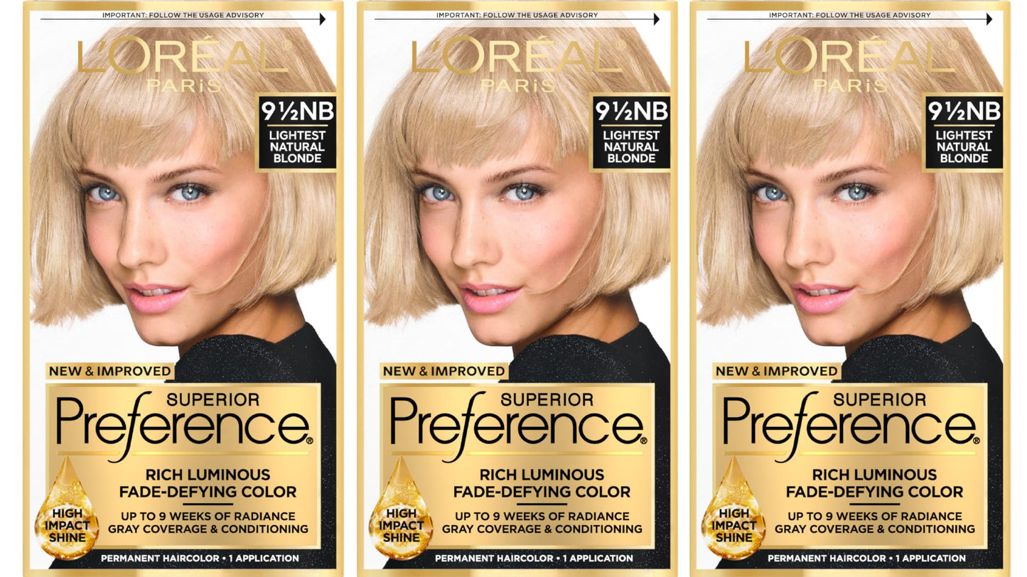 L'Oreal Paris Superior Preference Luminous Fade-Defying Permanent Hair Color, Hair Dye For Up to 9 Weeks of Radiance, Lightest Natural Blonde 9.5NB, 1 Beauty & Personal Care L'Oreal Paris