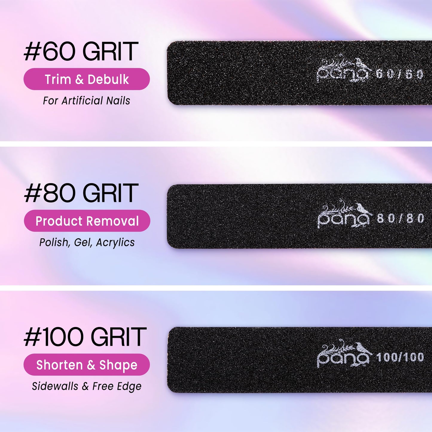 10pcs - PANA Jumbo Double-Sided Emery Nail File for Manicure, Pedicure, Natural, and Acrylic Nails - Black (Grit 80/80) Beauty & Personal Care PANA
