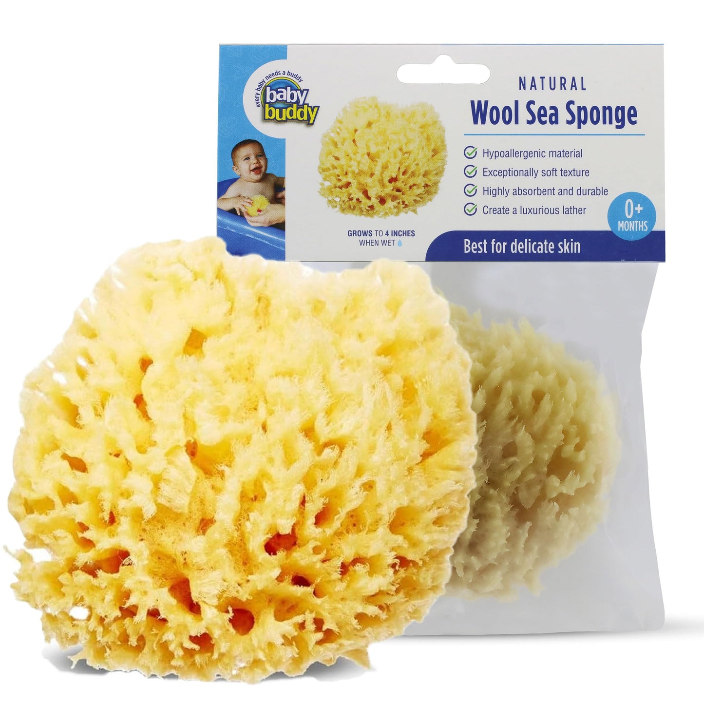 Baby Buddy Absorbent Natural Bath Sponge, Ultra Soft Premium Sea Wool Sponge, Soft on Baby's Tender Skin, Bath Accessories Baby and Kids, Infant Bath Beauty and Personal Care Baby Buddy