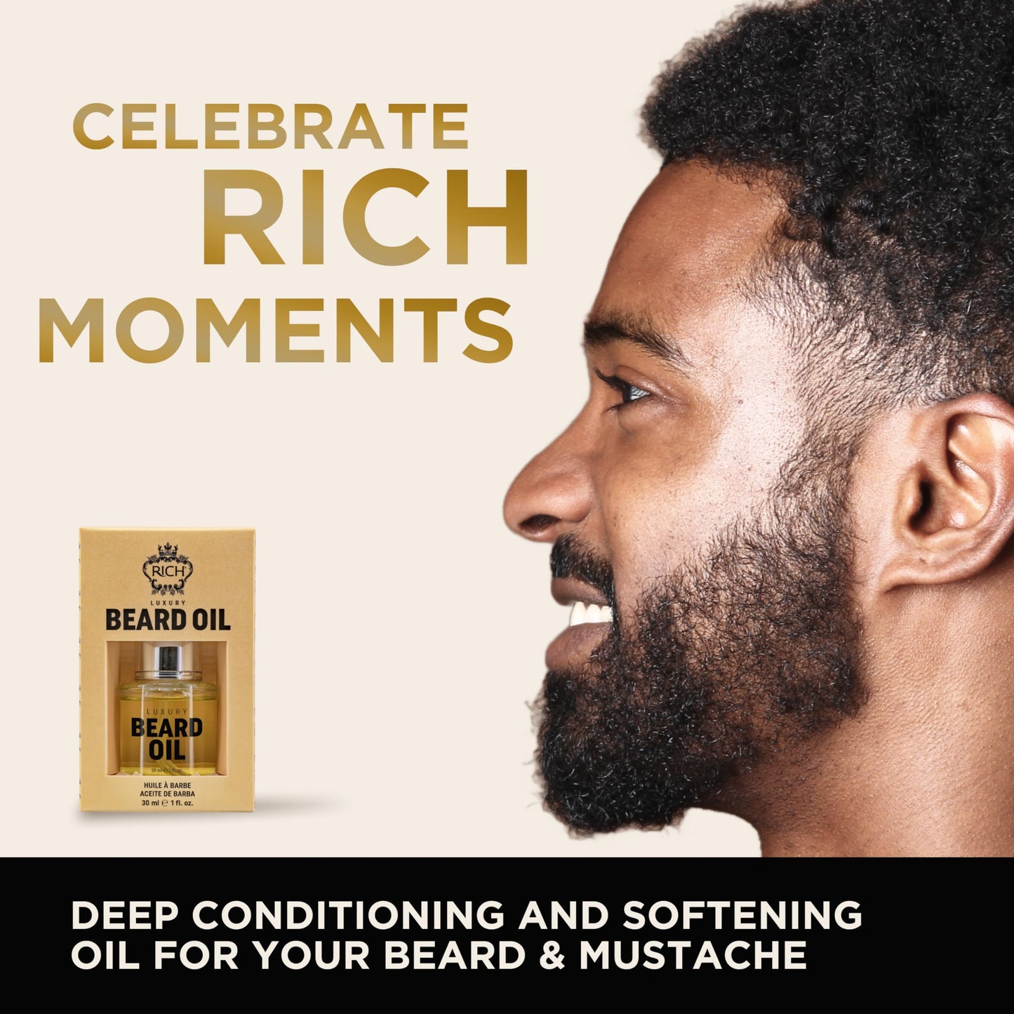 RICH Luxury Beard Oil for Men, Deep Conditioning and Softening, Soothes Beard Itch and Flakes, Lightweight and Fast Absorbing, Paraben-Free, Clean Beauty and Personal Care RICH