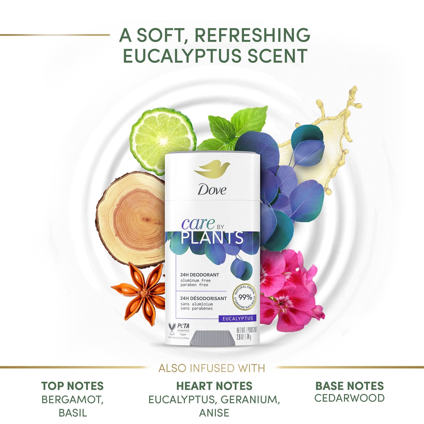 Dove Care by Plants Deodorant Stick for underarm skin care and 24 hour deodorant protection Eucalyptus no aluminum deodorant 2.6 oz 3 Count Beauty and Personal Care Dove