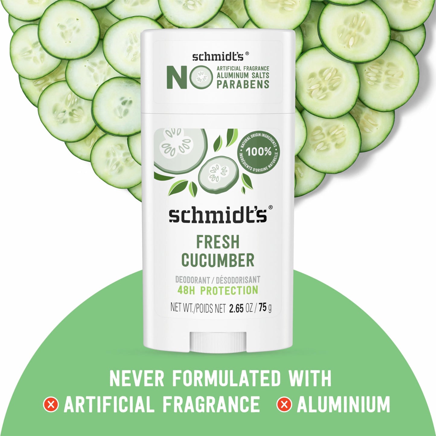 Schmidt's Aluminum-Free Vegan Deodorant Fresh Cucumber 4 Count for Women and Men, with 24 Hour Odor Protection, Natural Ingredients, Cruelty-Free Beauty and Personal Care Schmidt's