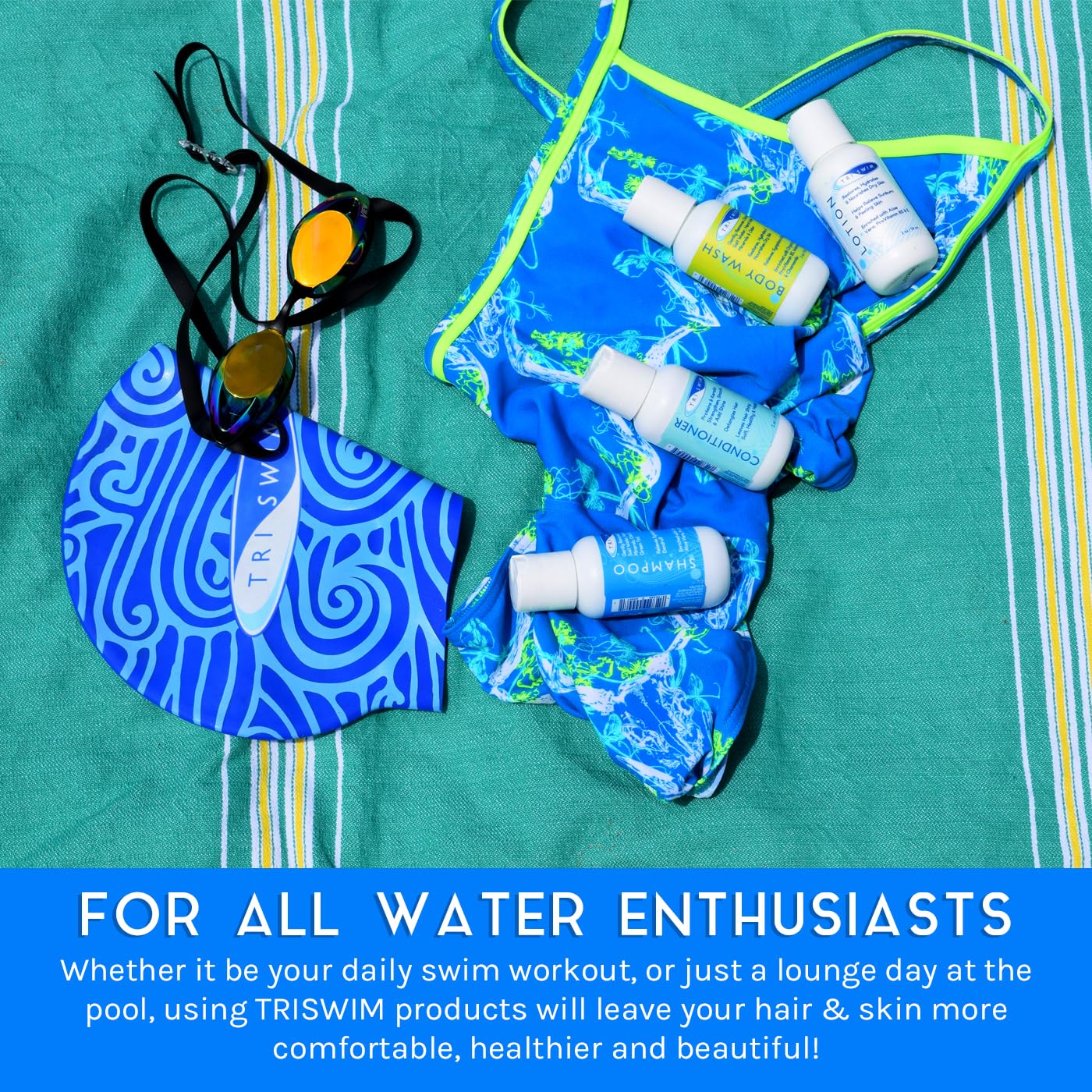 TRISWIM Shot Set in Travel Bag | 2oz Travel Size Chlorine Removal Shampoo, Swimmer’s Conditioner, Swim Body Wash and Lotion | Removes Chlorine Beauty & Personal Care TRISWIM