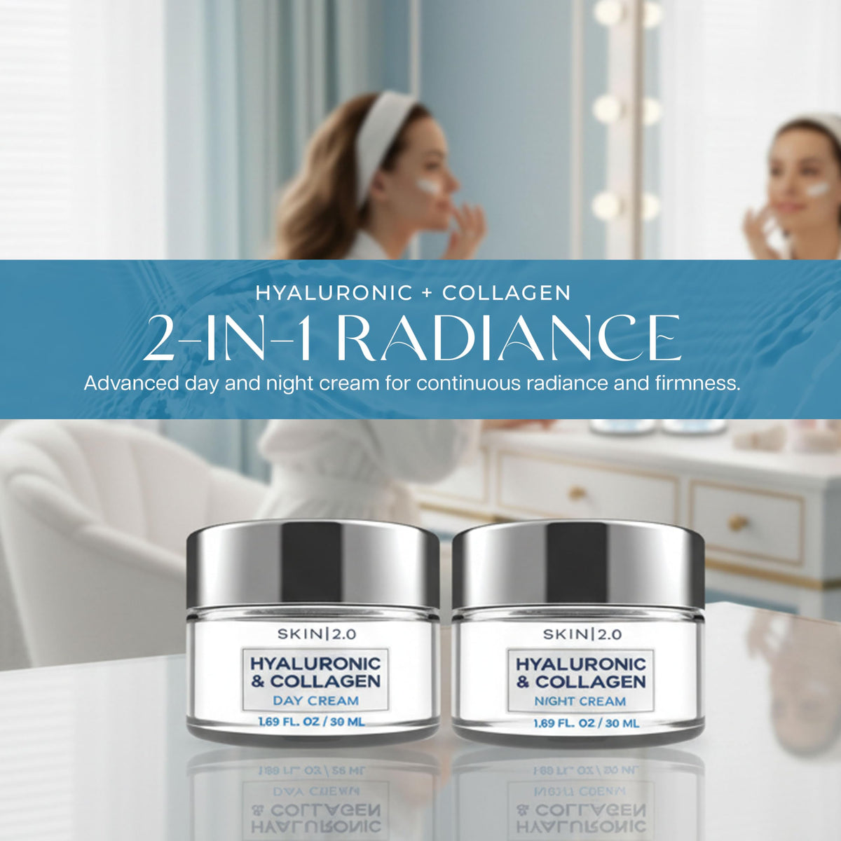 Skin 2.0 Hyaluronic Acid & Collagen Face Moisturizer - Deep Hydration & Firming Cream for Smooth, Youthful Look - Dermatologist Tested, Korean Skin Beauty & Personal Care Skin 2.0