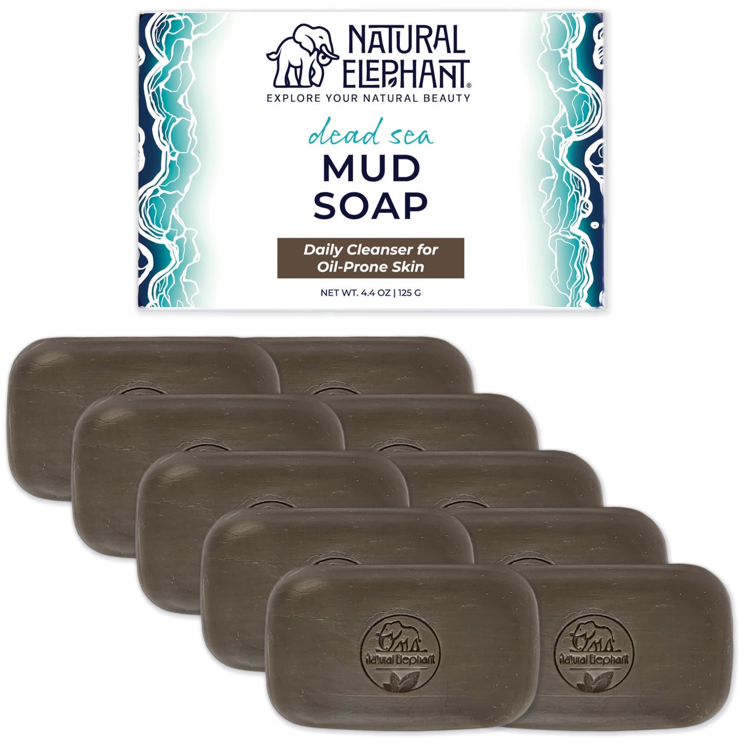 Natural Elephant Dead Sea Mud Soap Bar | Mineral-Rich Face & Body Cleanser with Natural Dead Sea Minerals | 4.4 oz (125 g) Pack of 10 Beauty & Personal Care Natural Elephant