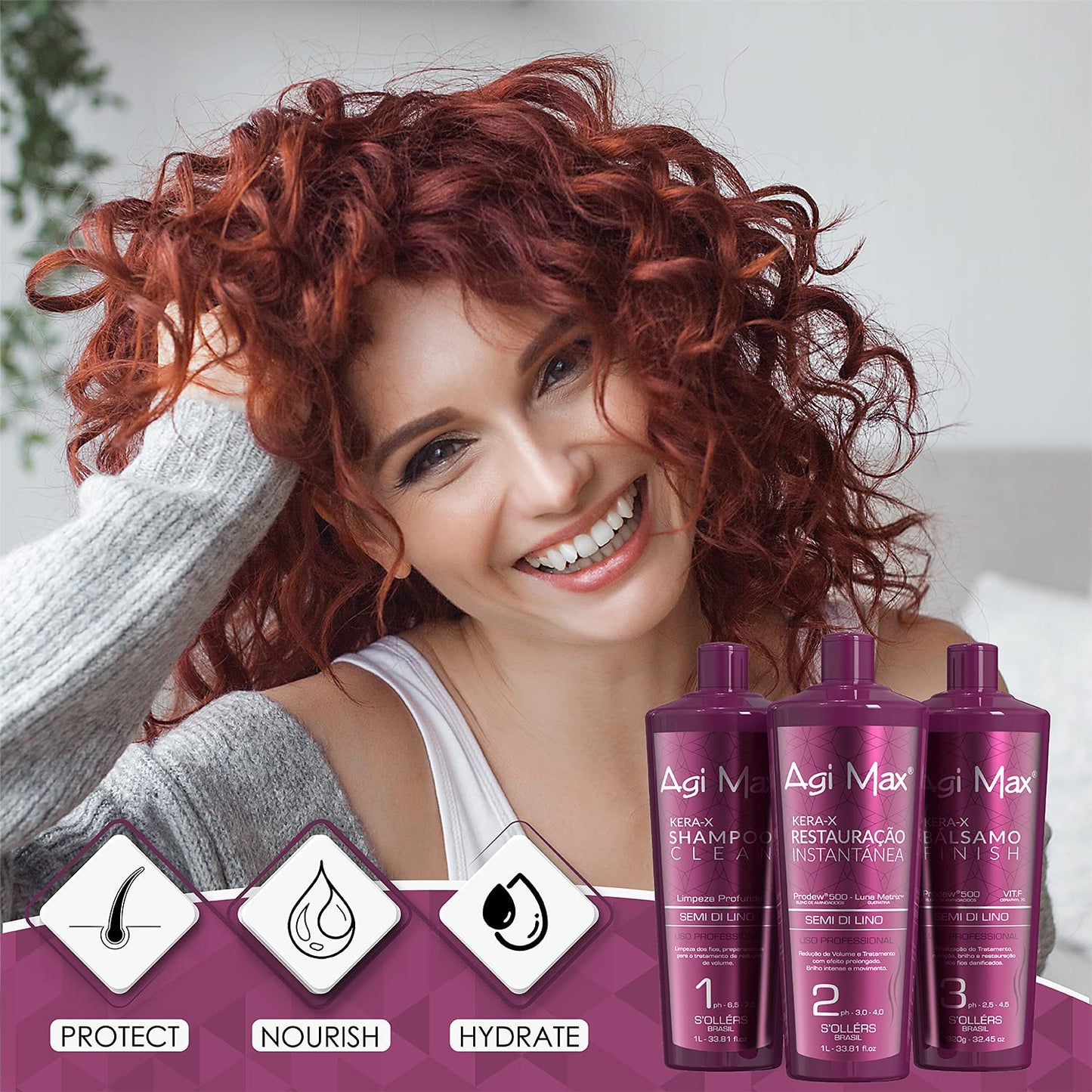 Agi Max Brazilian Keratin Hair Treatment Kit 1000ml - 3 Steps - The Best Straightening! Beauty & Personal Care Agi Max