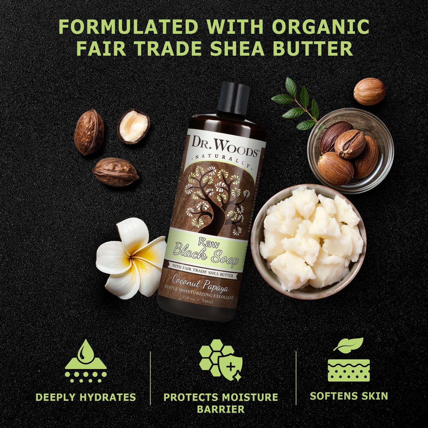 Dr. Woods Raw African Liquid Coconut Papaya Black Soap- Body Wash for Men & Women, Organic Shea Butter, Gentle Exfoliant, Coconut & Papaya Fragrance Beauty & Personal Care Dr. Woods