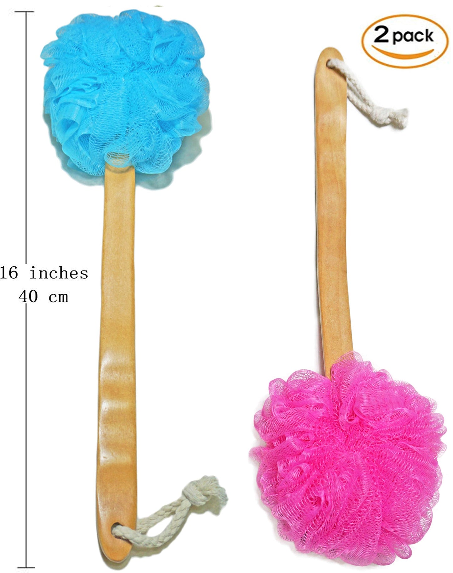 Shower Loofah Body & Back Scrubber - Exfoliating Loofah Bath Brush On a Stick - with Long Wooden Handle Back Brush for Men & Women - Easy Reach Body Beauty & Personal Care JINS-Hung