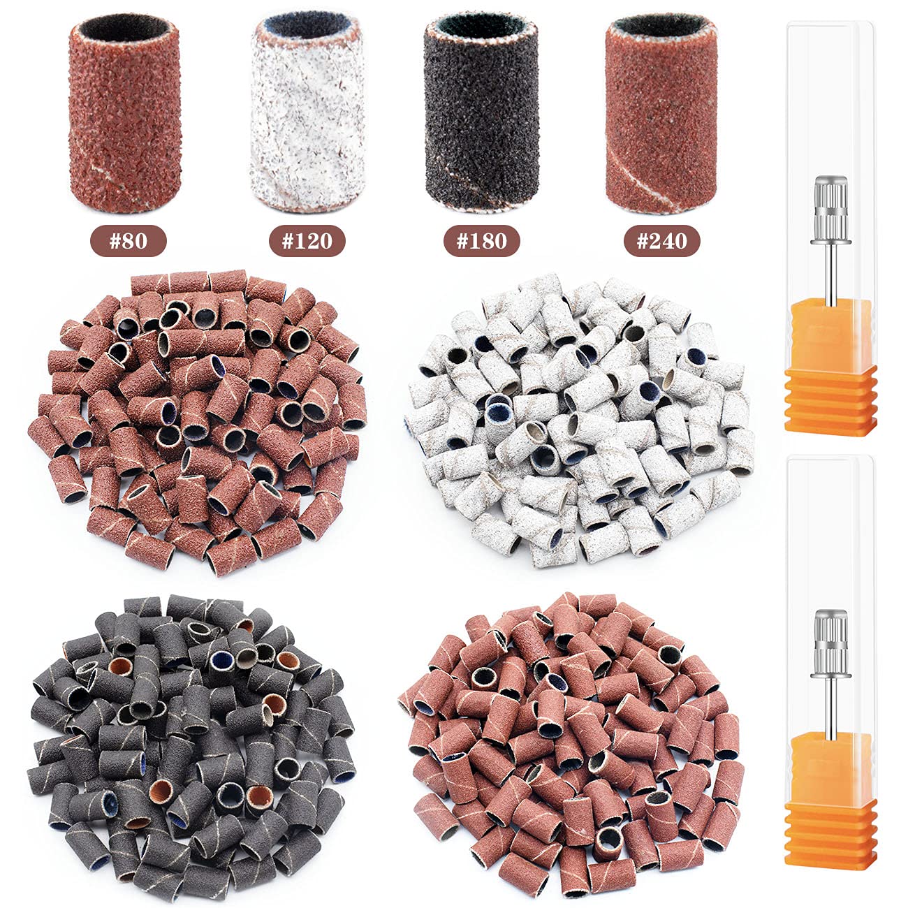 Rolybag Sanding Bands for Nail Drill 240 Pieces 3 Color Coarse Fine Grit Efile Sand Set 80#120#180#240#,2 Pieces 3/32 Inch Nail Drill Bits Beauty & Personal Care Rolybag