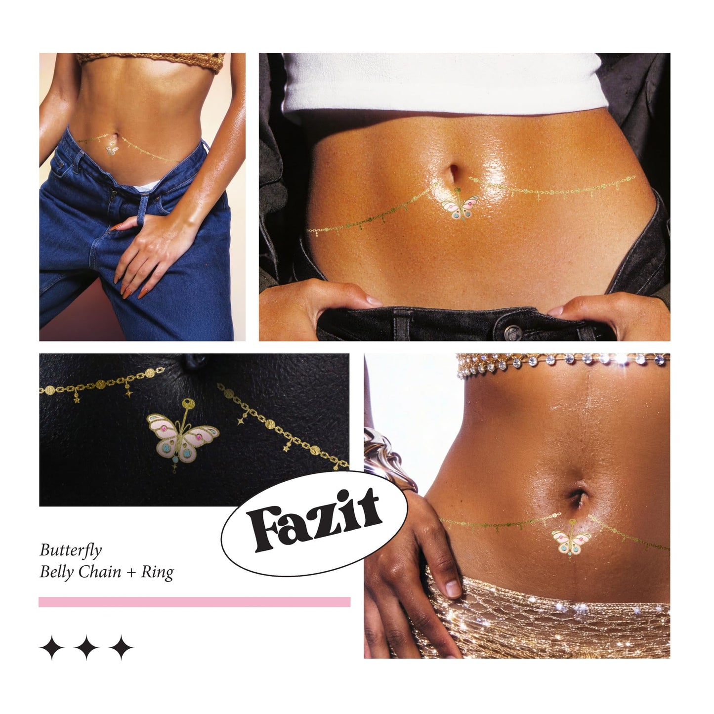 Fazit Makeup Patches - Belly Chain Ring Bodybond - Glow Up Make-Up Patches - Cute Glitter Makeup Accessories for Women - Cosmetic Body Glitter Beauty & Personal Care Fazit