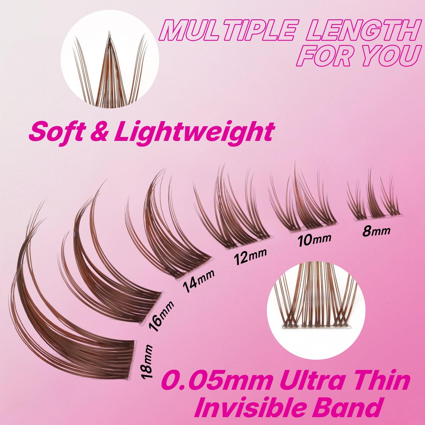 VEYESBEAUTY Brown Manga Lash Clusters Eyelash Extensions Thin & Invisible Band DIY Individual False Eyelashes Newbie's Five-Second Series Wispy Lash Beauty and Personal Care VEYESBEAUTY