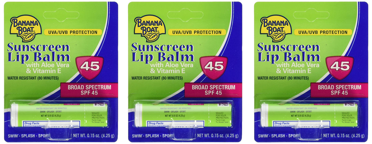Banana Boat Aloe Vera Sunscreen Lip Balm with Vitamin E SPF 45 3-Pack Beauty & Personal Care Banana Boat