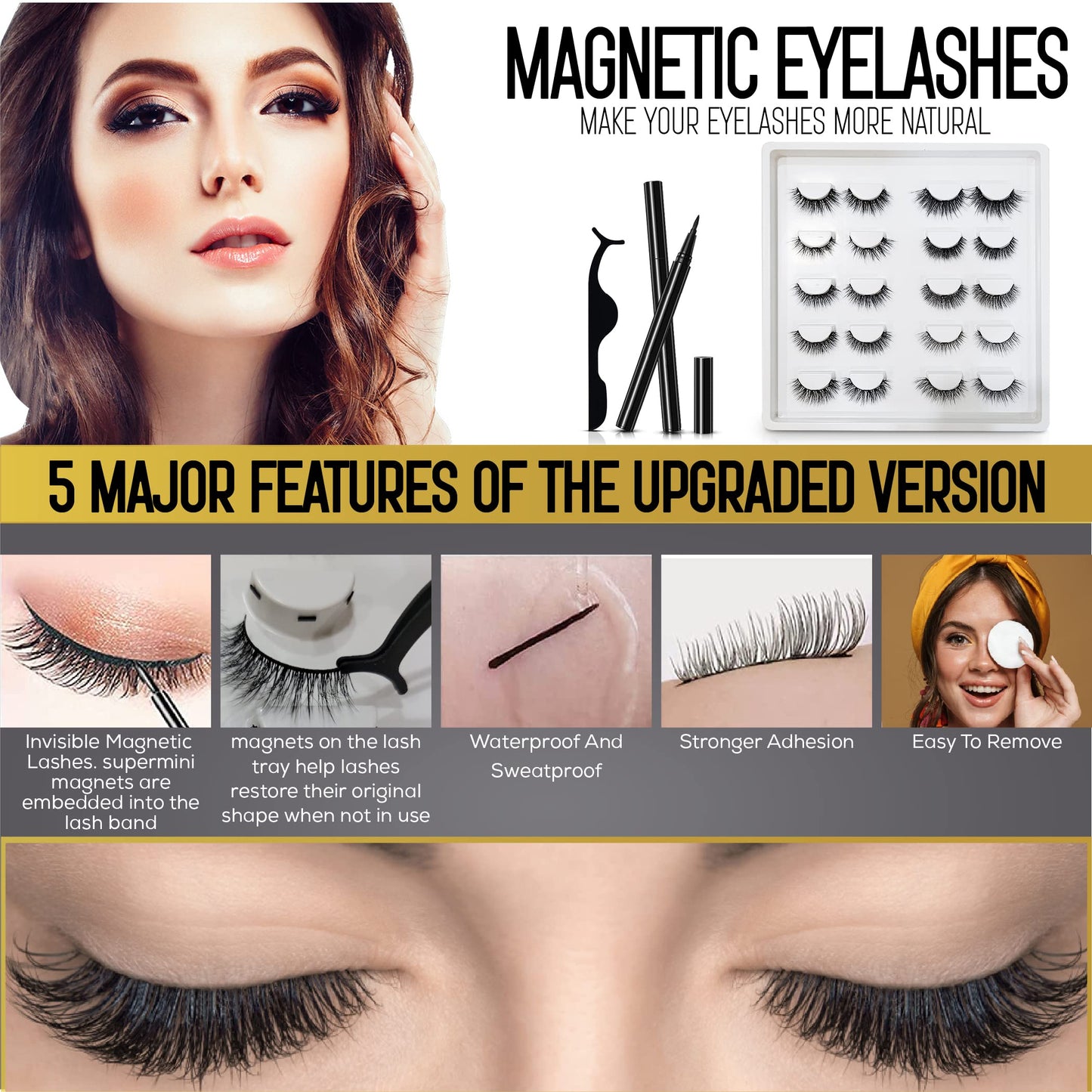 Invisible Magnetic Eyelashes and Eyeliner Kit- 10 Pairs Natural Look False Lashes With 2 Magic Magnetic Eyeliner Pens and Applicator- 3D Reusable Beauty & Personal Care Lumcious Lash
