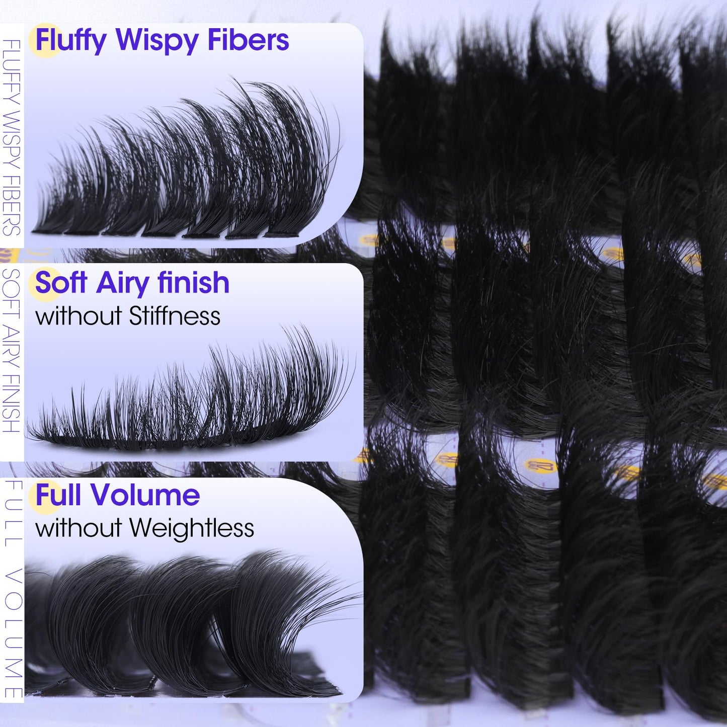 Fluffy Lash Clusters Kit 150D+200D+300D Thick Volume Cluster Eyelash Extensions 12-25mm Dramatic Long Eyelash Clusters Kit Wispy D Curl Cluster Lashes Beauty and Personal Care Yawamica