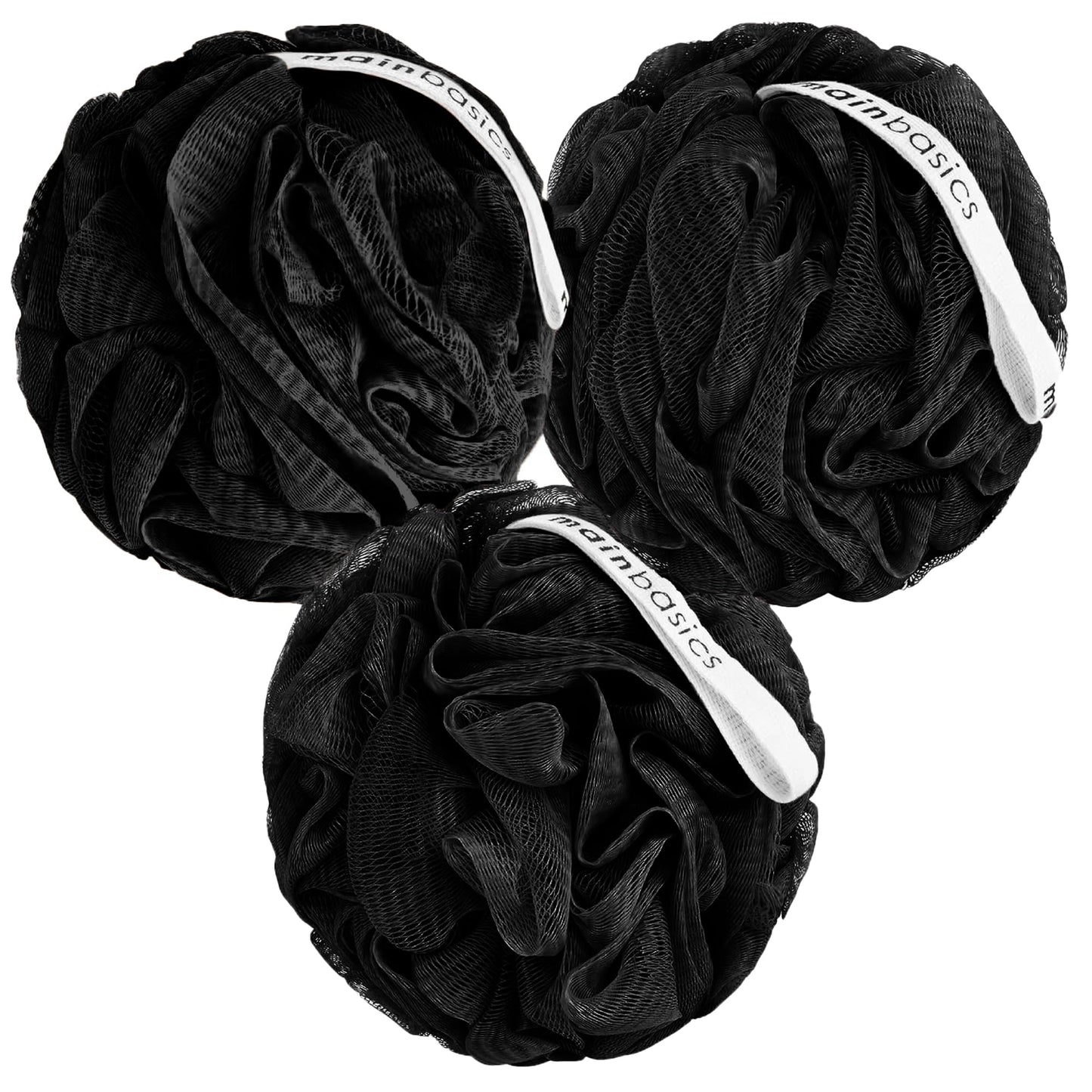 MainBasics Bath Shower Loofah Sponge Pouf Body Scrubber Exfoliator Body Wash Sponge (Set of 3, Triple Black) Beauty & Personal Care MainBasics