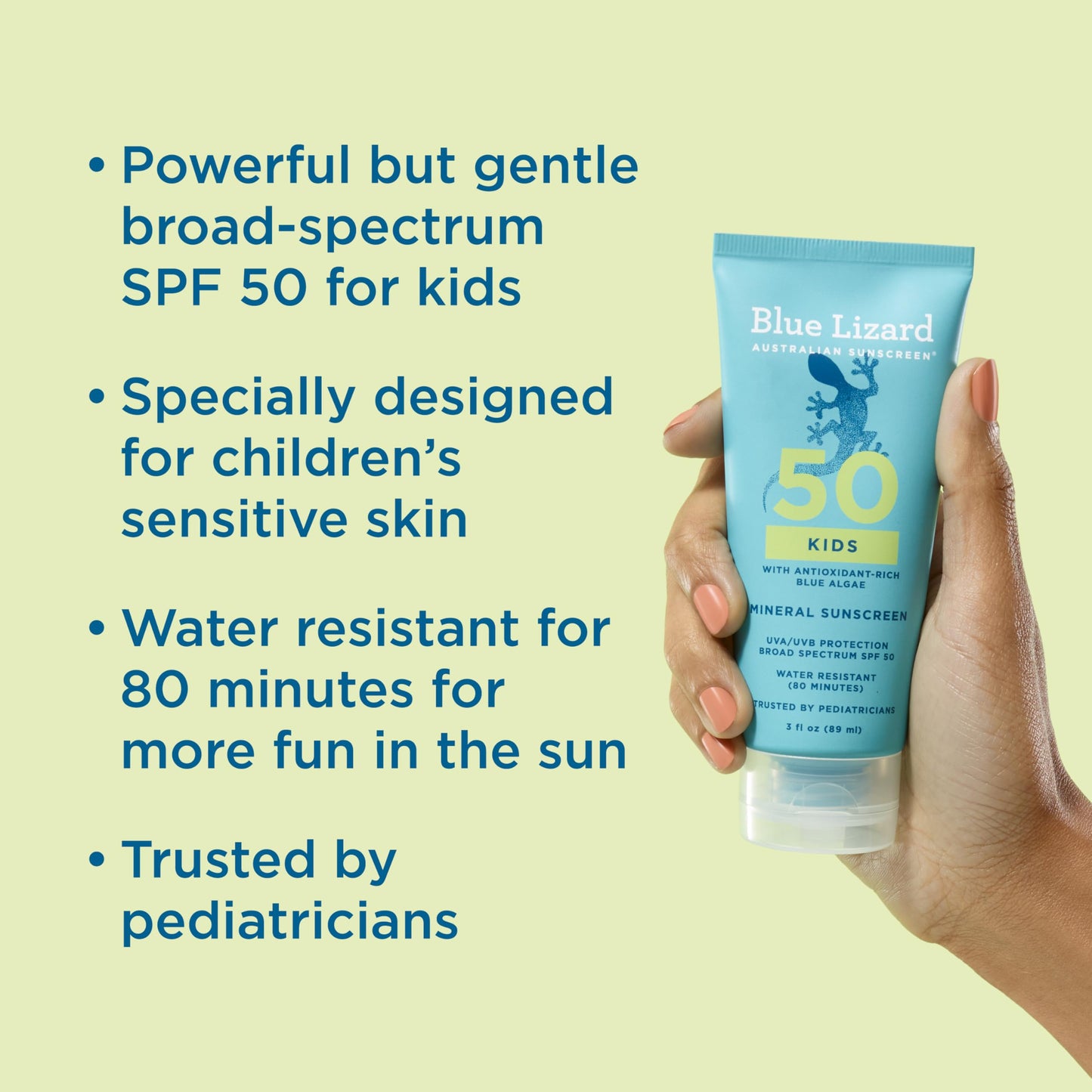 Blue Lizard Kids Mineral SPF 50 Sunscreen Lotion, 100% Mineral, Children’s Sunscreen, Water-Resistant Formula, Paraben-Free, Fragrance-Free, 3 fl oz Beauty & Personal Care BLUE LIZARD