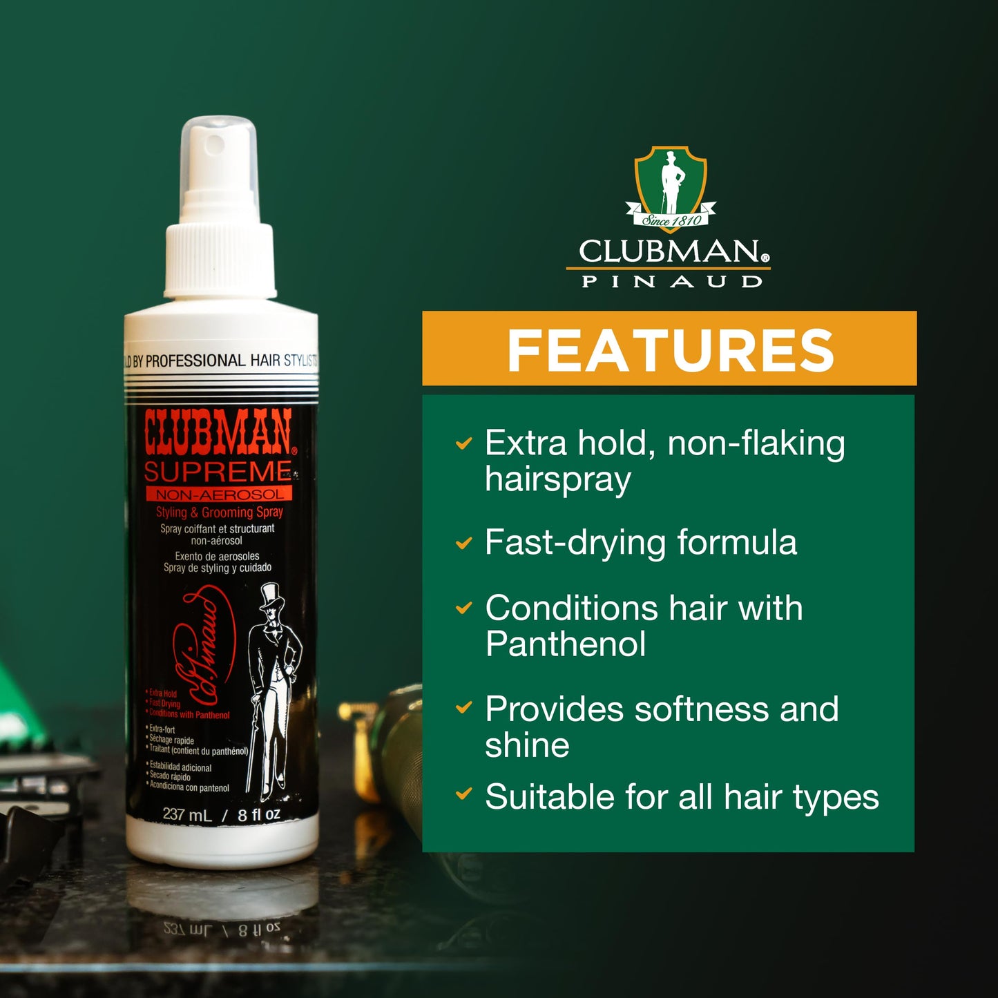 Clubman Supreme Non Aerosol Hairspray - Extra Hold Styling & Grooming Hair Spray for Men with Panthenol, 8 fl oz Beauty & Personal Care Clubman