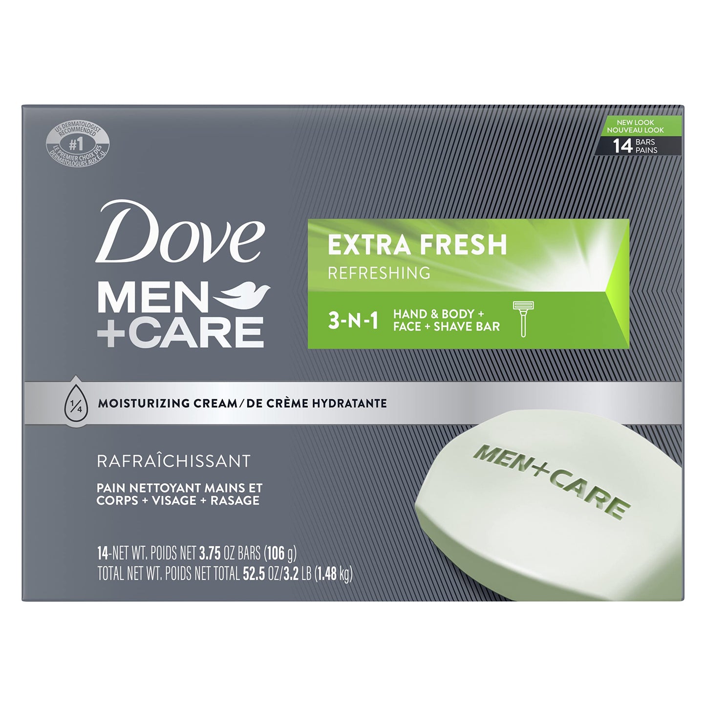 Dove Men+Care Bar 3 in 1 Cleanser for Body, Face, and Shaving Extra Fresh 14 Bars to Clean and Hydrate Skin Body and Facial Cleanser Mandarin Citrus Beauty & Personal Care DOVE MEN + CARE