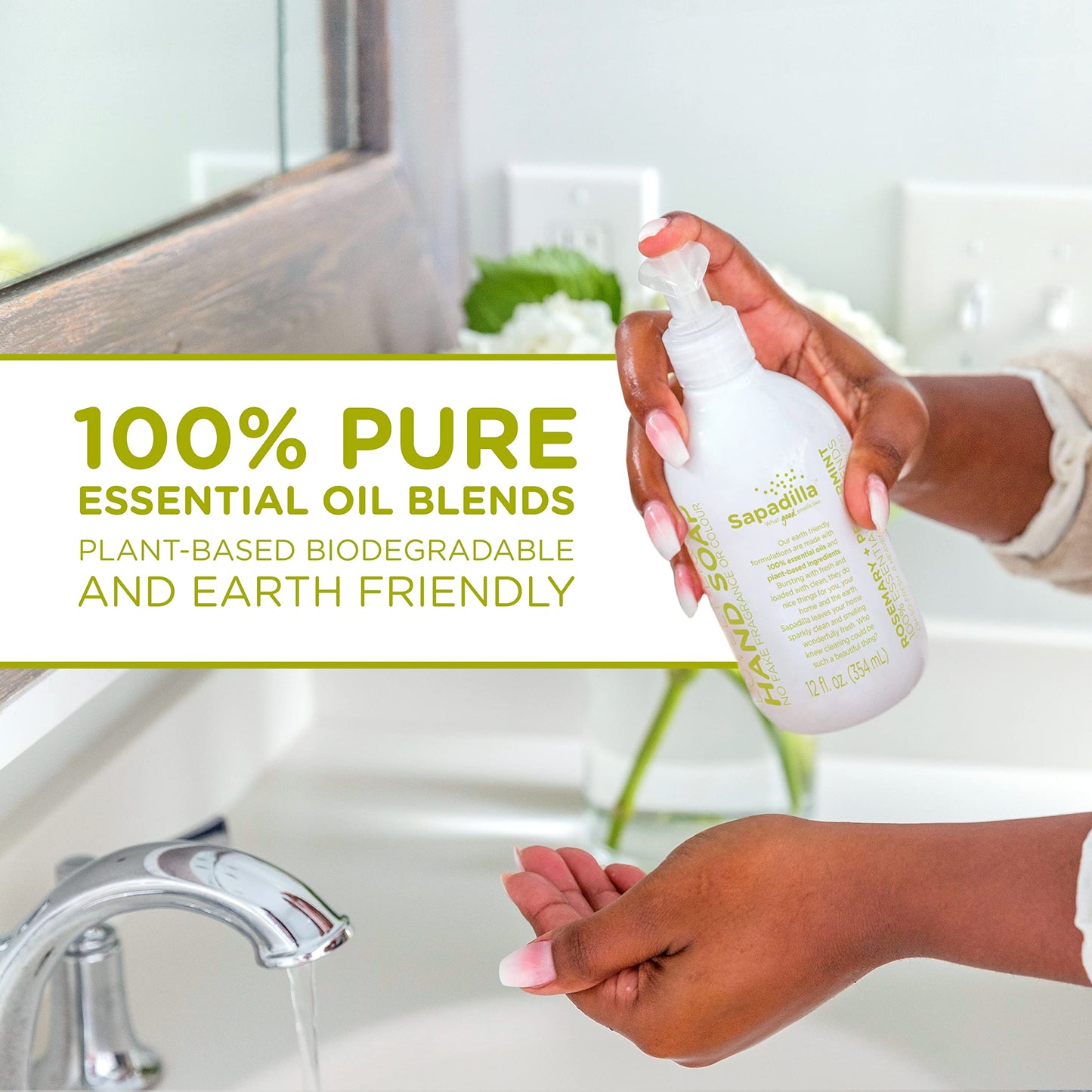 Sapadilla Liquid Hand Soap - Rosemary + Peppermint - Made with 100% Pure Essential Oil Blends, Cleansing & Moisturizing, Aromatic & Fragrant Hand Beauty & Personal Care Sapadilla