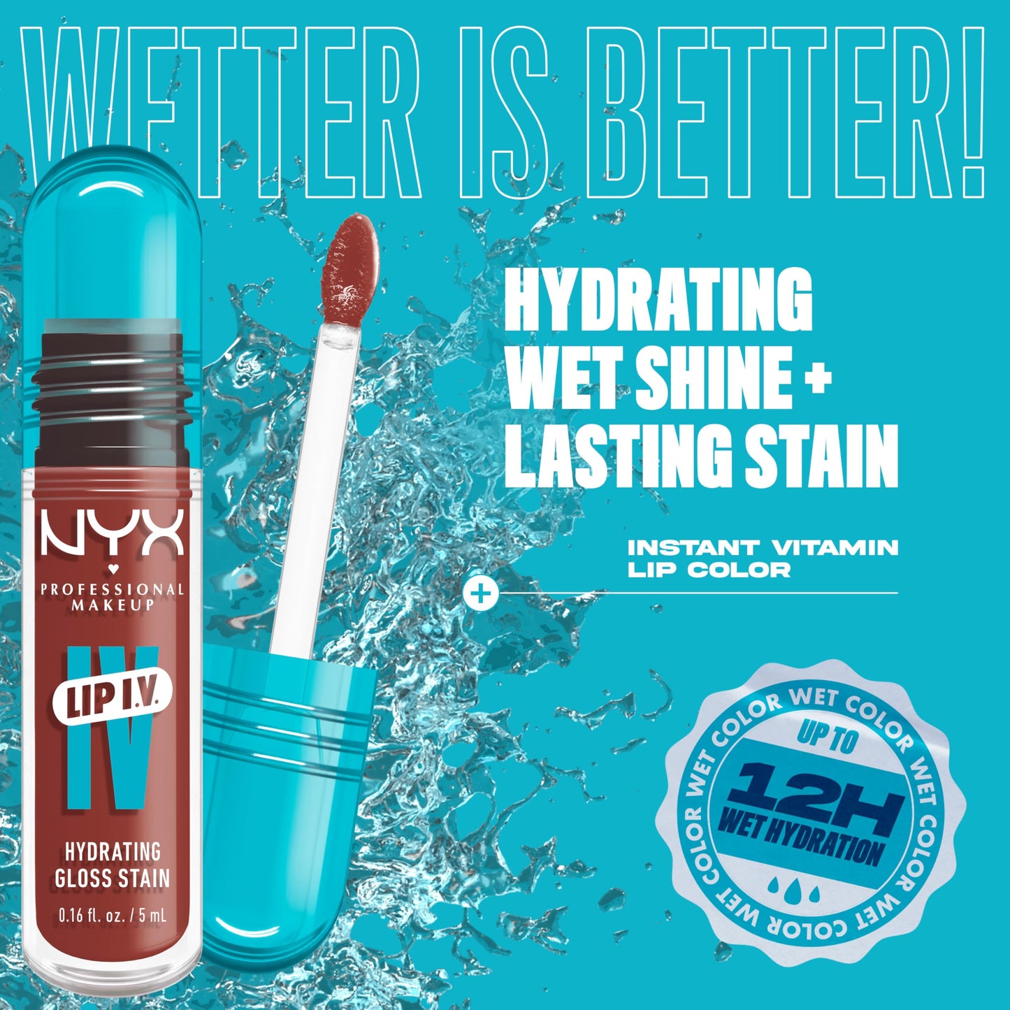 NYX PROFESSIONAL MAKEUP Lip IV Hydrating Glossy Lip Stain, Long-Lasting, Tinted, Vegan Formula with 12 HR Hydration - Drippin' Nude (Nude) Beauty & Personal Care NYX PROFESSIONAL MAKEUP