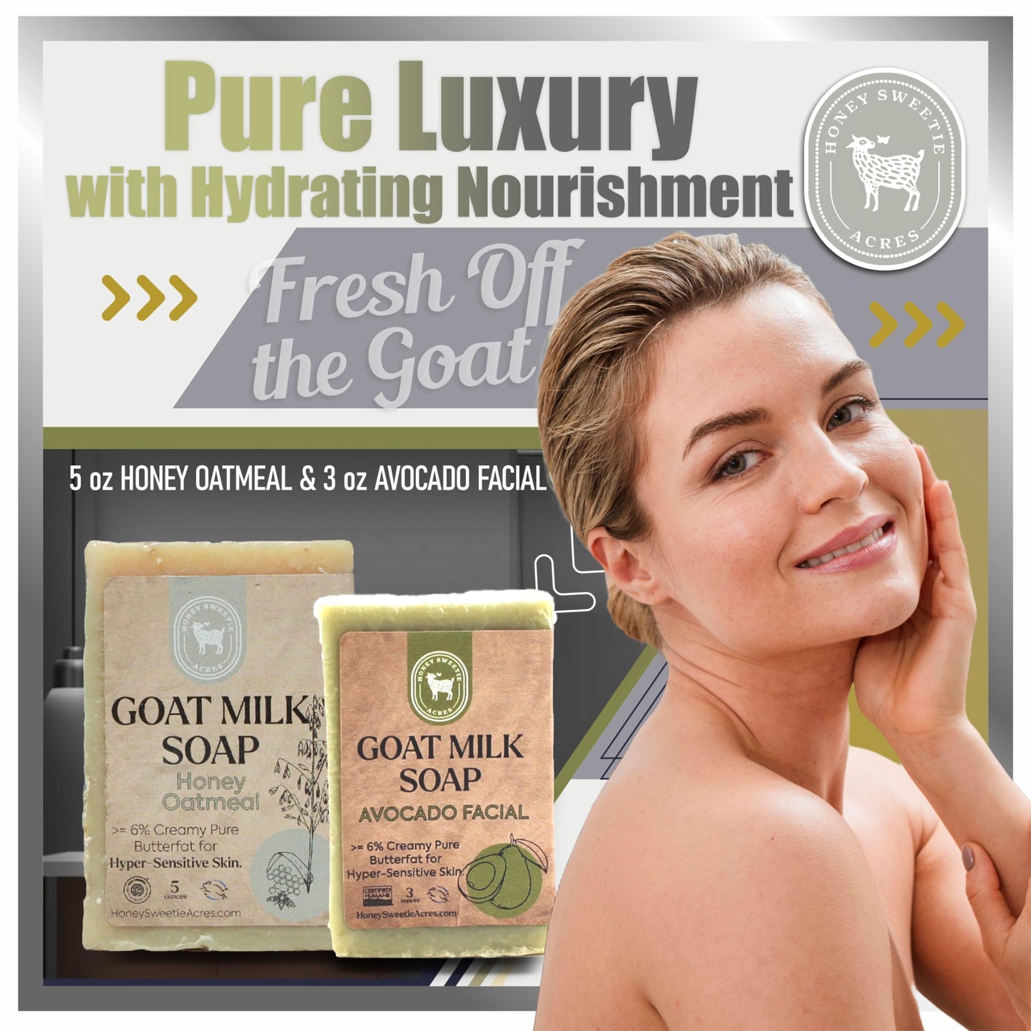 Honey Sweetie Acres Fresh of the Goat Face and Body Soap Bundle - 3 oz Avocado Facial Bar + 5 oz Hydrating Honey Oatmeal Goat Milk Soap - Handcrafted Beauty & Personal Care Honey Sweetie Acres