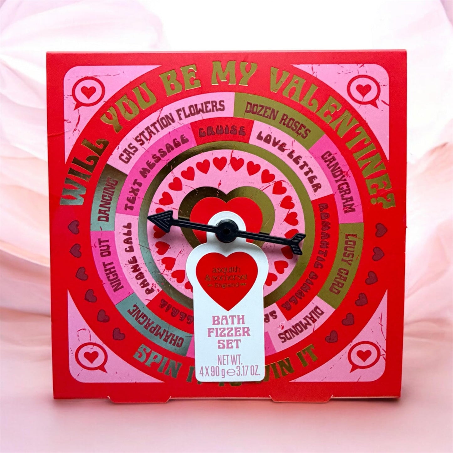 Asquith & Somerset Peony Rose Bath Fizzer Set, Heart Shape, 4 Count, 3.17 oz Each, Red, Paraben-Free Beauty and Personal Care Asquith & Somerset
