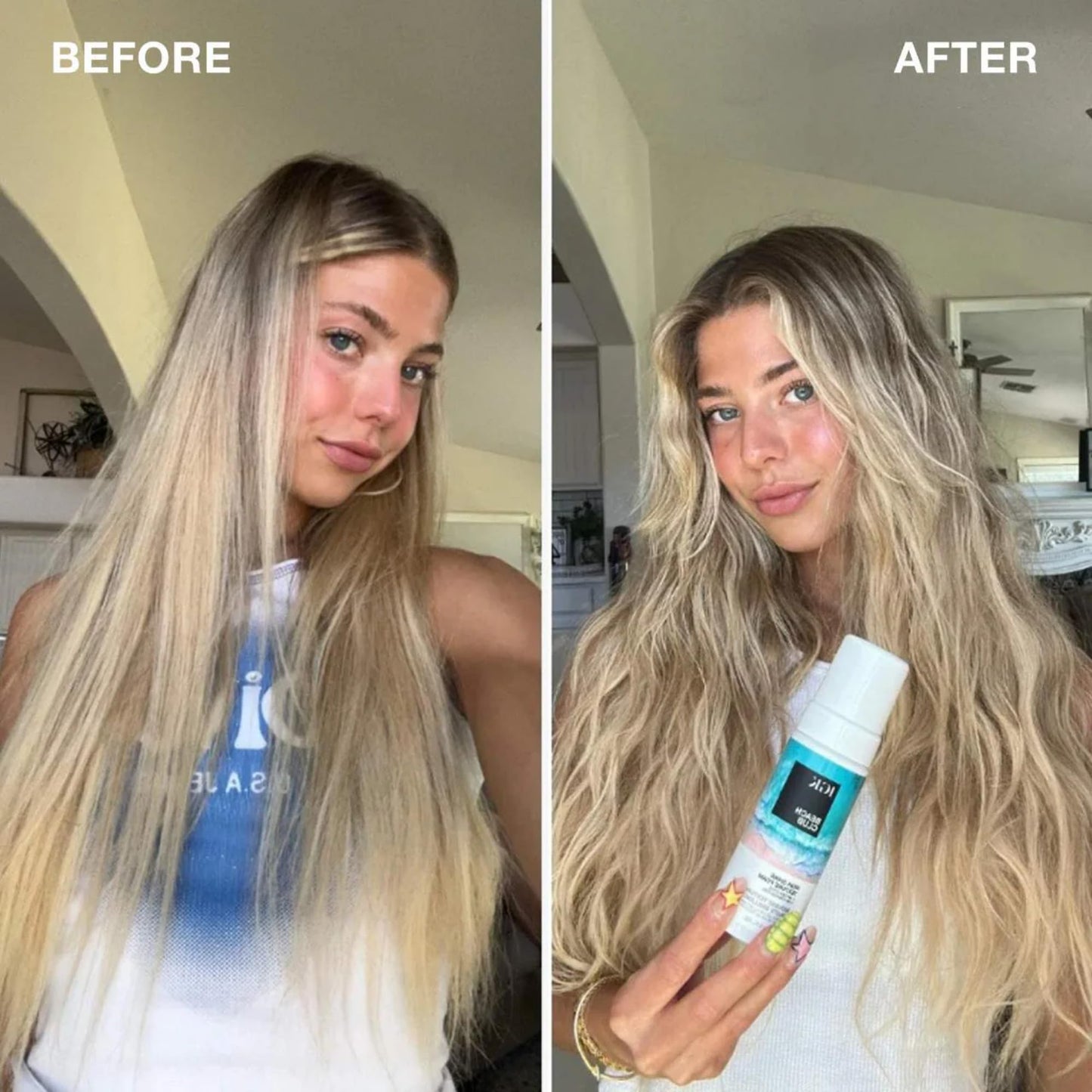 IGK Beach Club High-Shine Texture Foam - Salt-Free Hair Mousse for Beach Waves - Air-Dry Styling Foam for Wavy, Curly & Straight Hair - Anti-Frizz Beauty & Personal Care IGK