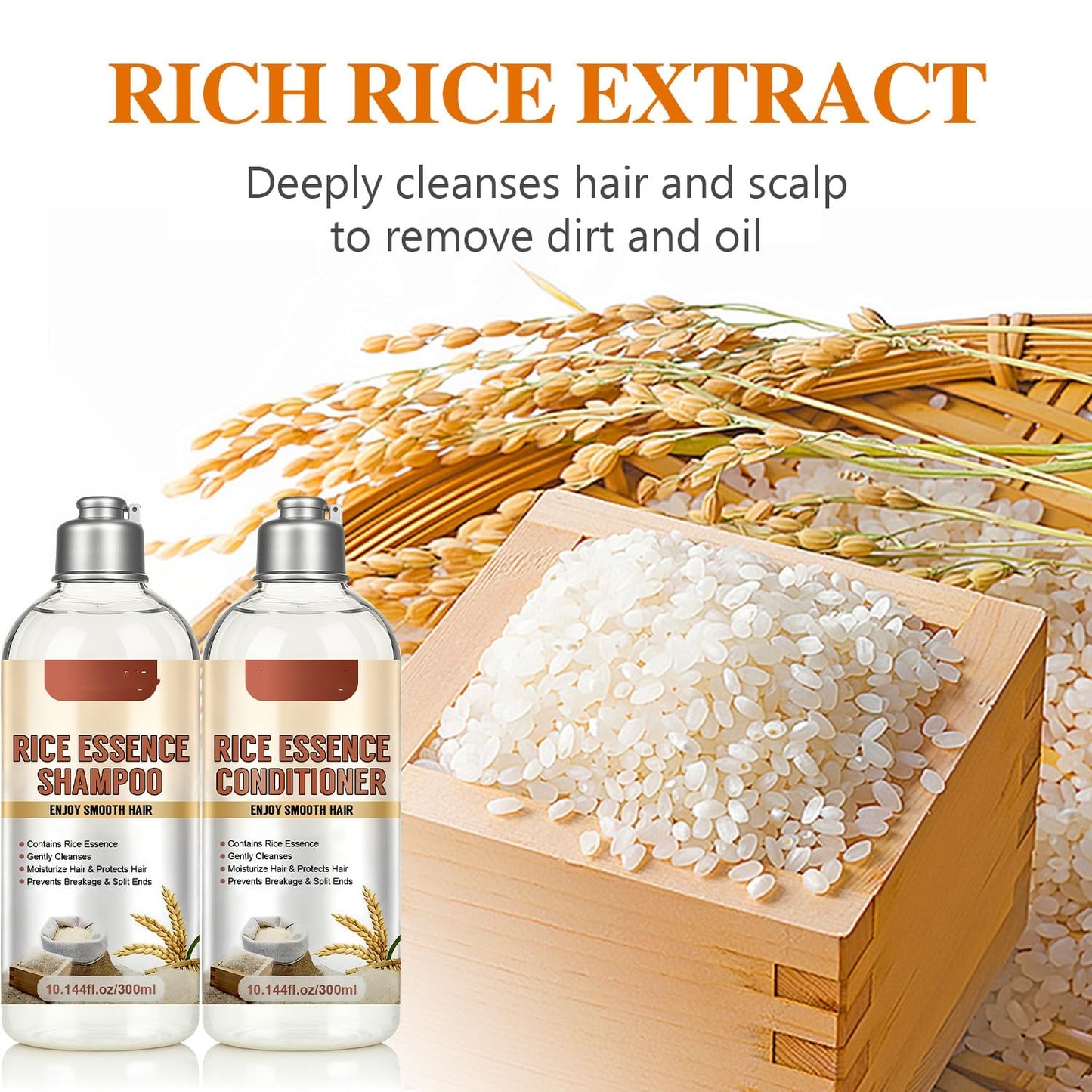 Rice Water Shampoo and Conditioner Set, 20.29oz including Rice Extract, Strengthen and Revitalize Hair, Nourish Damaged Hair, Hydrating and Thickening Beauty & Personal Care SANZHUAN