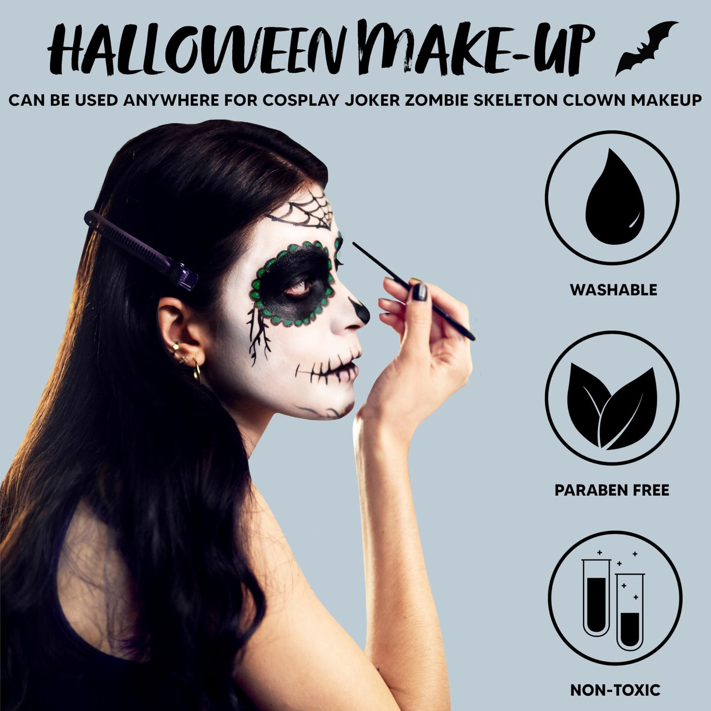 Spooktacular Creations Halloween Makeup Palette 3 Colors Face Body Paint with Brush for Zombie Skeleton Clown Witch Football Baseball Sports SFX Beauty & Personal Care Spooktacular Creations