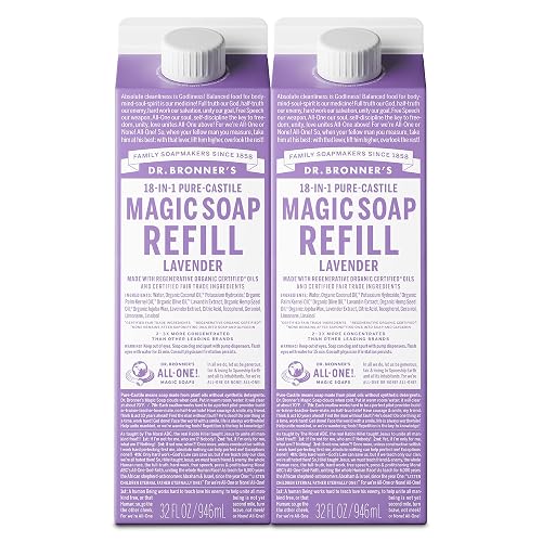 Dr. Bronner's Magic Soap-Pure-Castile Liquid Refill (Lavender, 32 ounce, 2-Pack) - Made with Regenerative Organic Certified Oils, For Body, Hair Beauty & Personal Care Dr. Bronner's