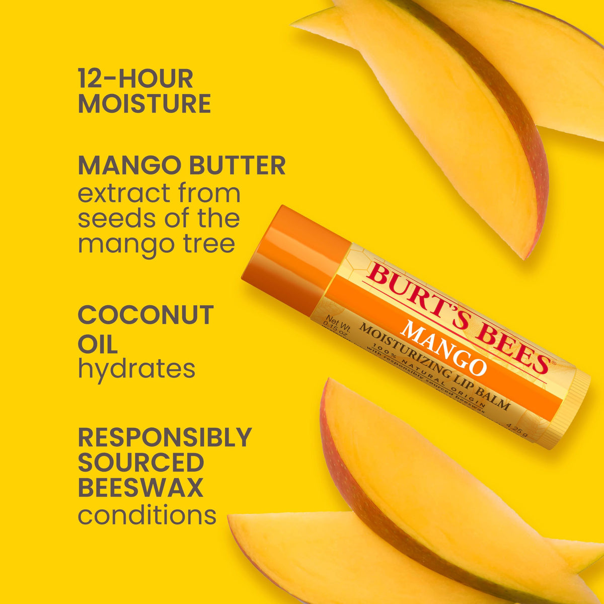 Burt's Bees Lip Balm - Pink Grapefruit, Mango, Coconut & Pear, and Pomegranate Pack, Lip Moisturizer With Beeswax, Tint-Free, Natural Origin Beauty & Personal Care Burt's Bees