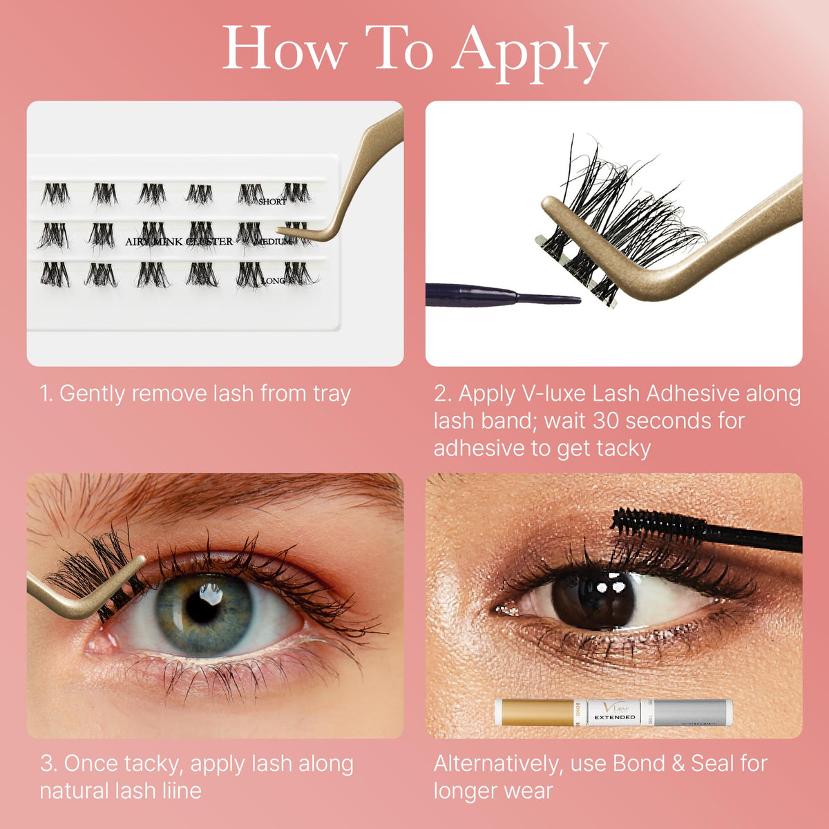 VLuxe Airy Mink Lash Cluster, 100% Real Mink False Eyelash Extension, Lightweight Clear Invisible Band for Natural Look, DIY Customizable Multi-Length